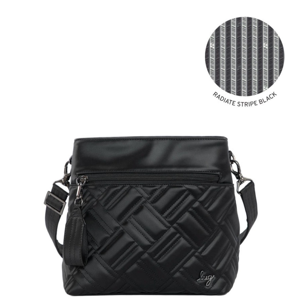 Lug DOUBLE DIP Black Satin Luxe Crossbody Vegan Leather Zip Top Soft Cell Pocket